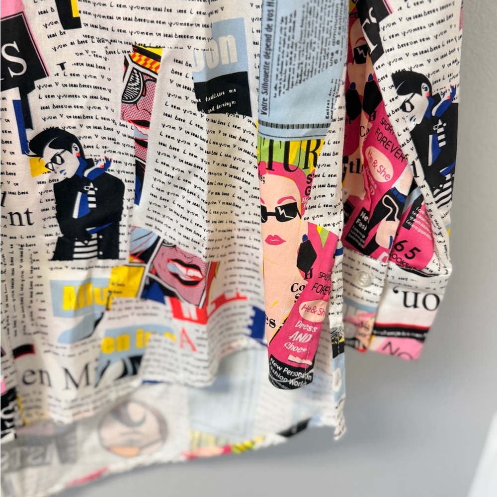 New York & Company Multi-Color Newspaper Collage Button-Down Shirt - Picture 6 of 9